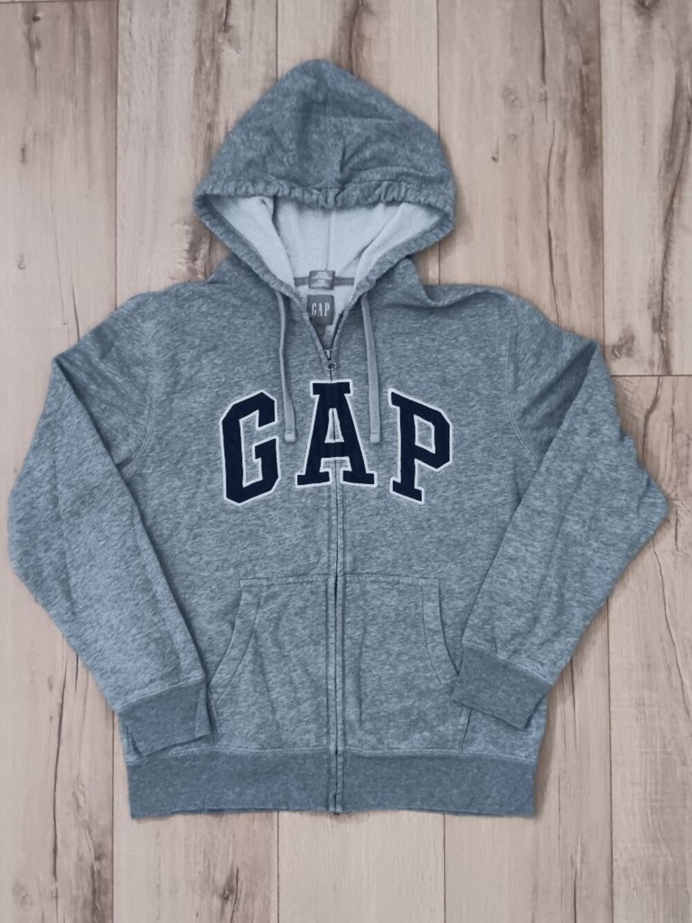 GAP Zip-Up Hoodie Mens Medium Gray Cotton Blend Fleece Lined Logo Sweatshirt